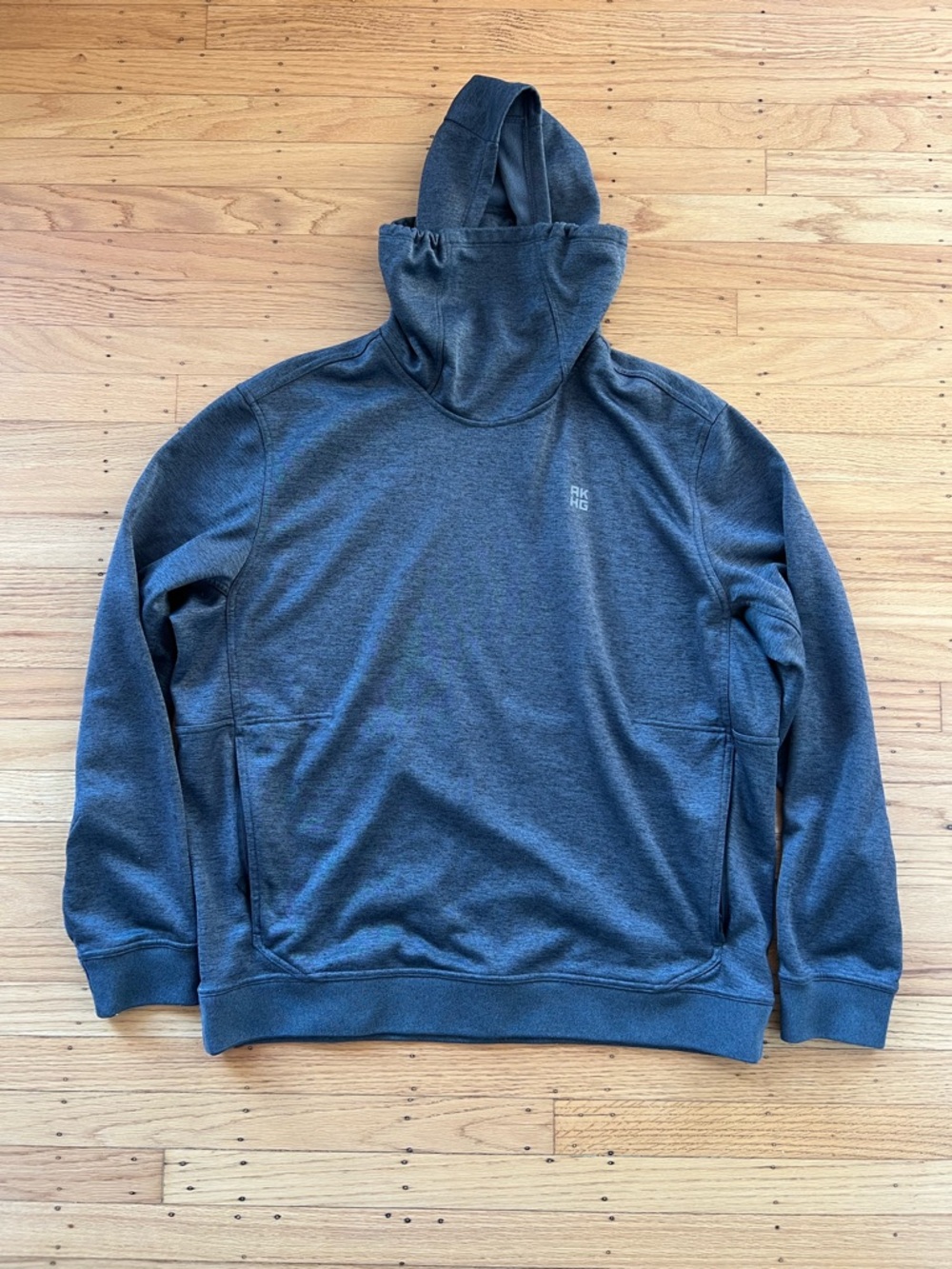AKHG Alaskan Fishing Fleece Hoodie Sweater Scuba Style Funnel Neck Gray Men’s